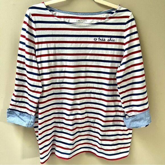 Talbots striped shirt with contrast cuffs.  Size X - Picture 1 of 6